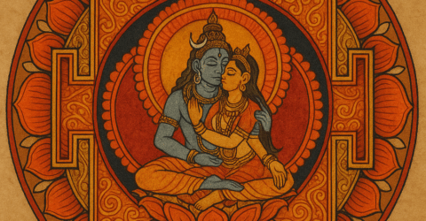 Mandala tantrique tradition indienne représentant l’union de Śiva et Śakti, symbolisant l’expansion de la conscience et les origines du tantrisme